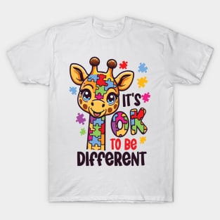 It's Ok to be Different Autism Awareness Giraffe Support T-Shirt